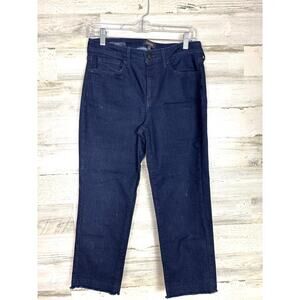 NYDJ Women’s 6 Dark Wash Capri Jeans Blue Denim Distressed Cuffed Stretch Crop